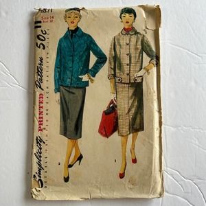 Simplicity Vintage 1950's Pattern #4871Juniors Misses 2 Piece Suit Size 14